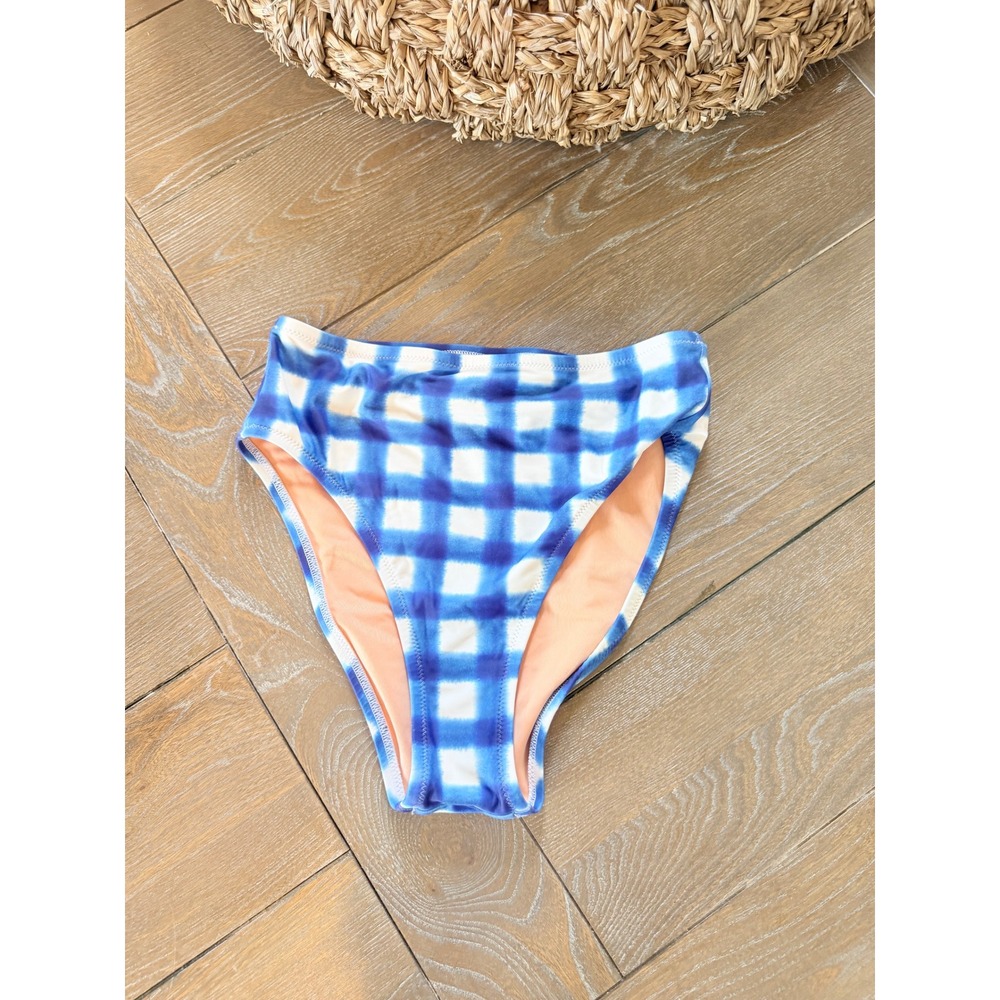 J.Crew Bikini Bottoms Womens Blue XS High Waist Gingham Check Swimwear